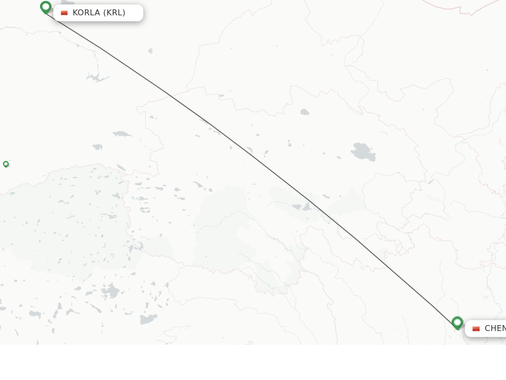 Flights from Korla to Chengdu route map