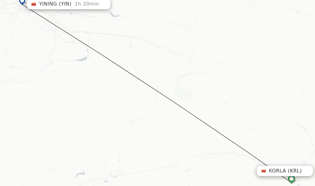 Flights from Korla to Yining route map