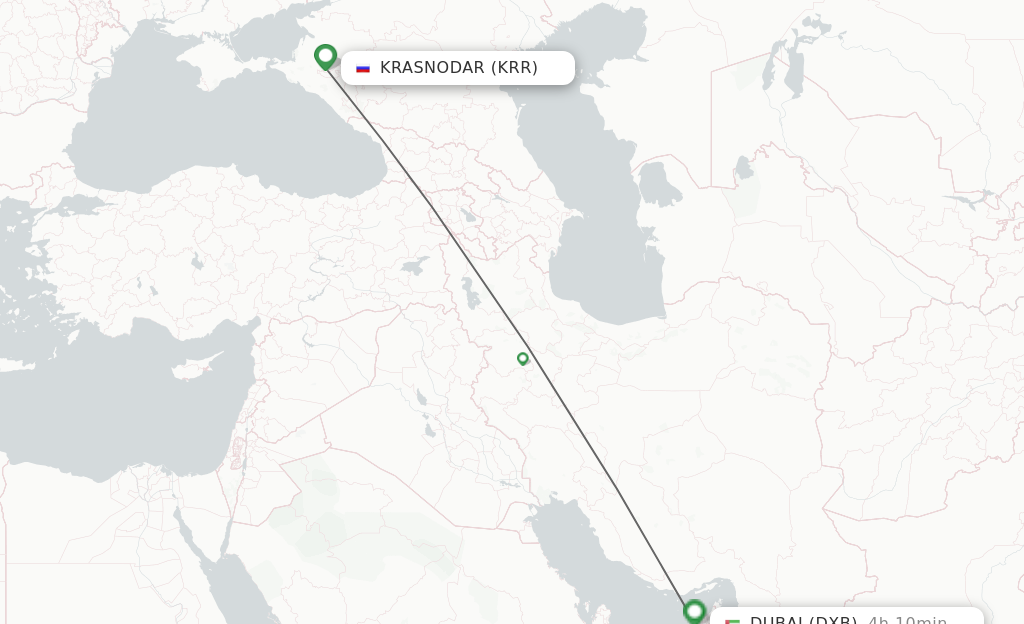 Flights from Krasnodar to Dubai route map