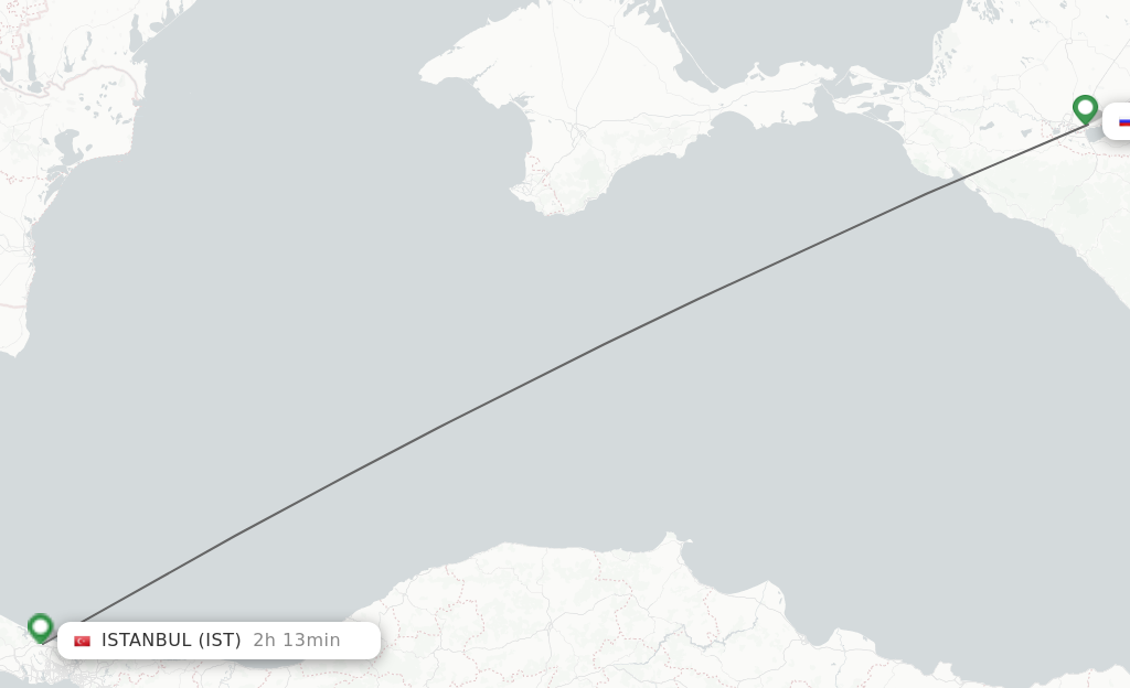 Flights from Krasnodar to Istanbul route map