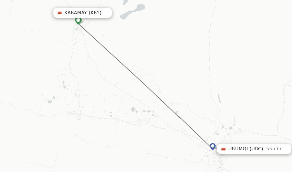 Flights from Karamay to Urumqi route map