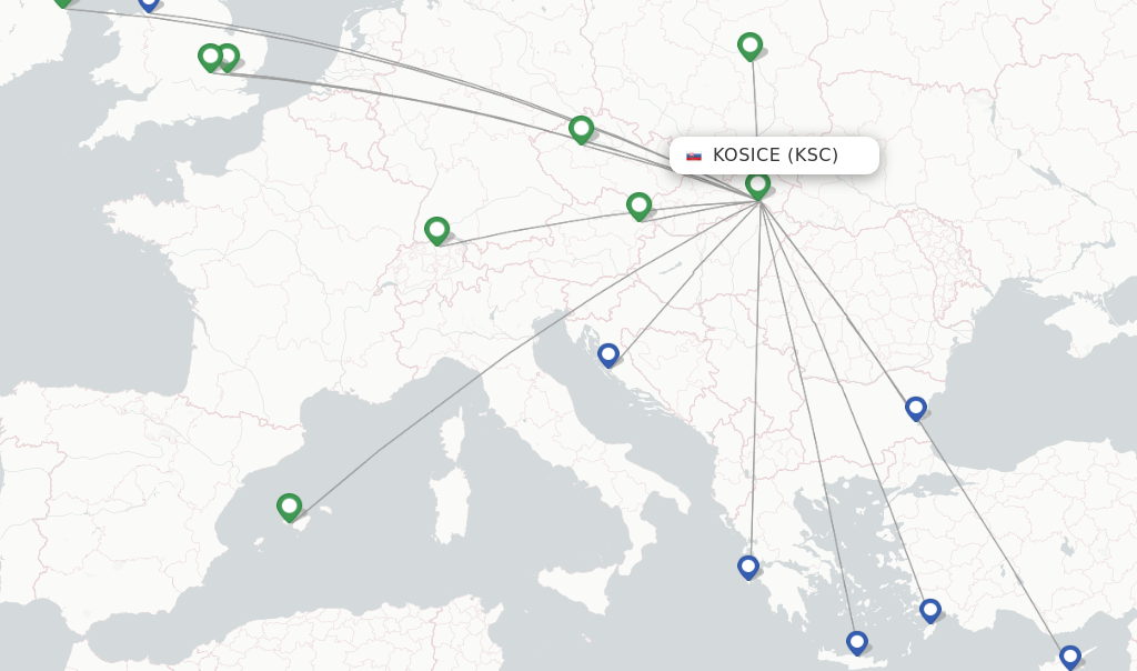 Flights from Kosice to Istanbul route map