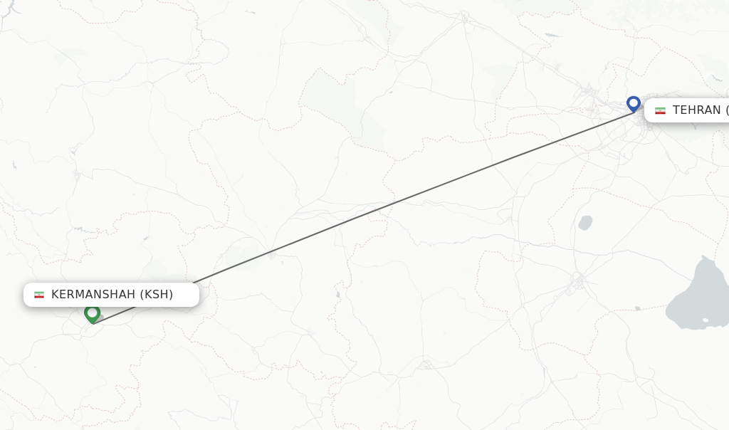 Flights from Kermanshah to Tehran route map