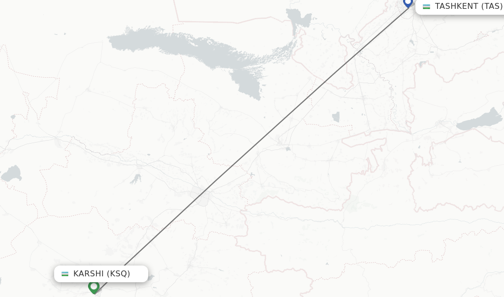 Flights from Qarshi to Tashkent route map