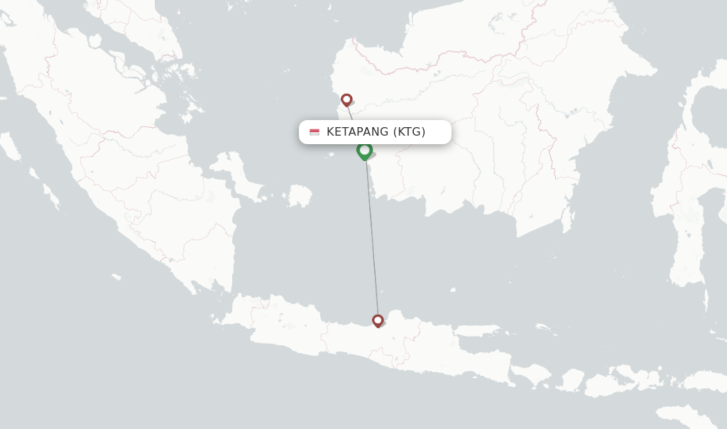 Route map with flights from Ketapang with Wings Air