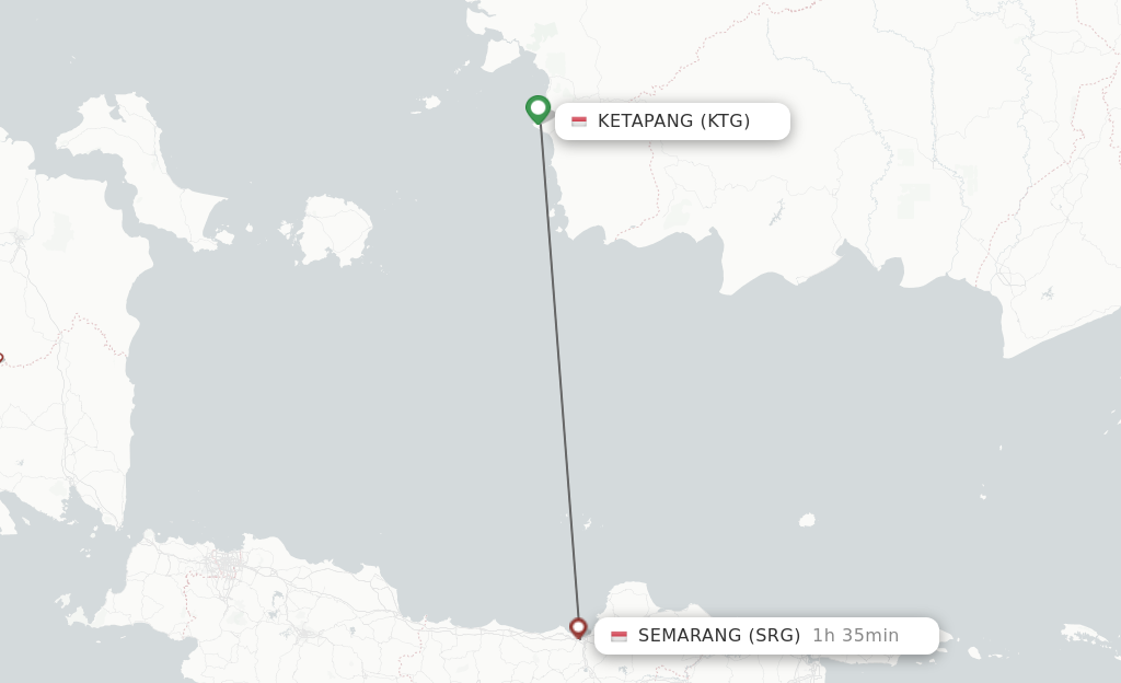 Flights from Ketapang to Semarang route map