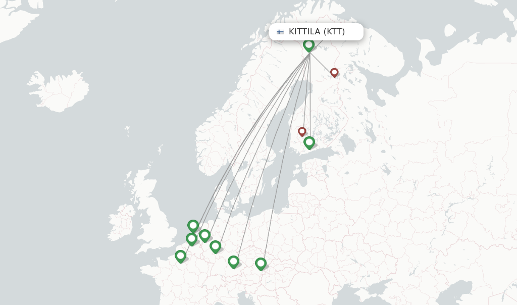 Flights from Kittila to Tampere route map