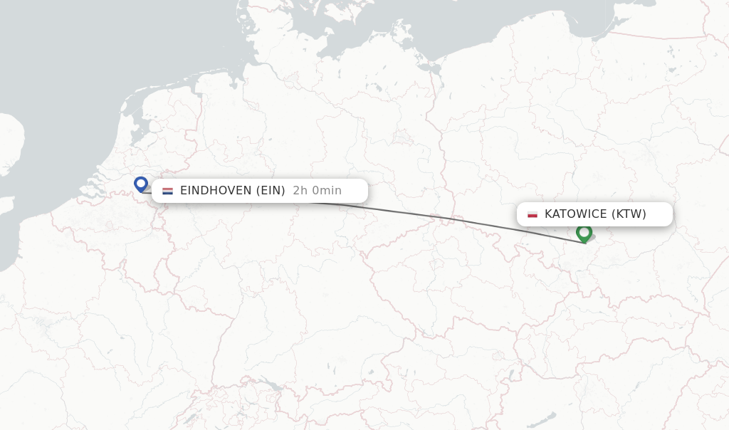 Flights from Katowice to Eindhoven route map