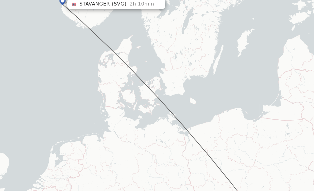 Flights from Katowice to Stavanger route map