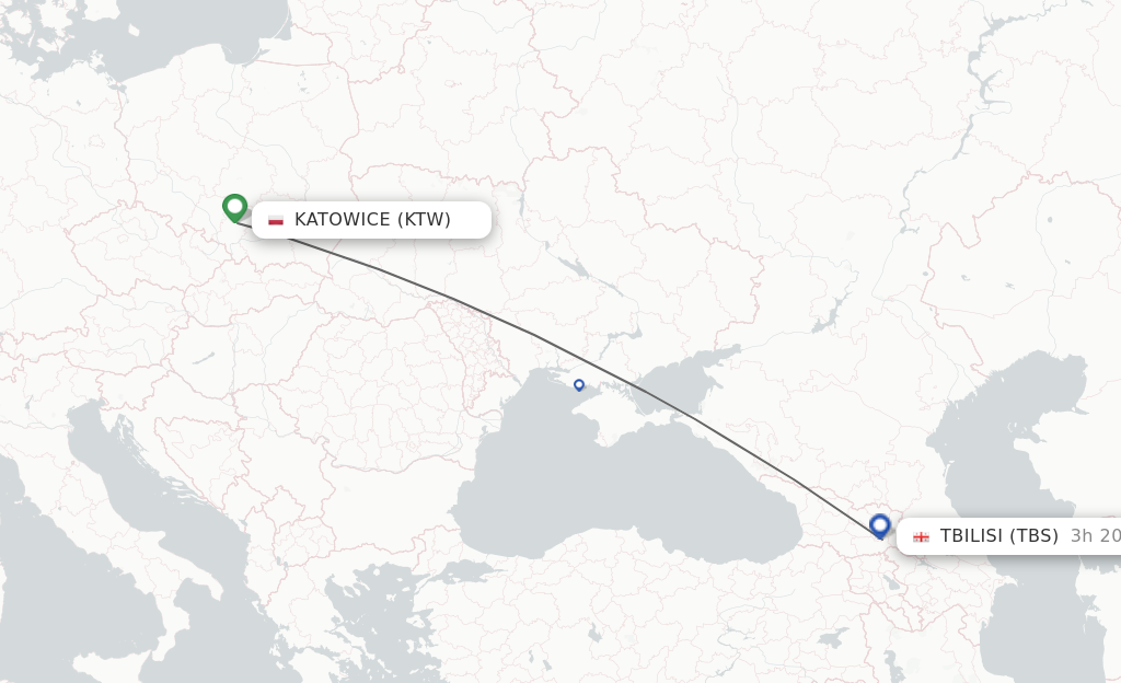Flights from Katowice to Tbilisi route map