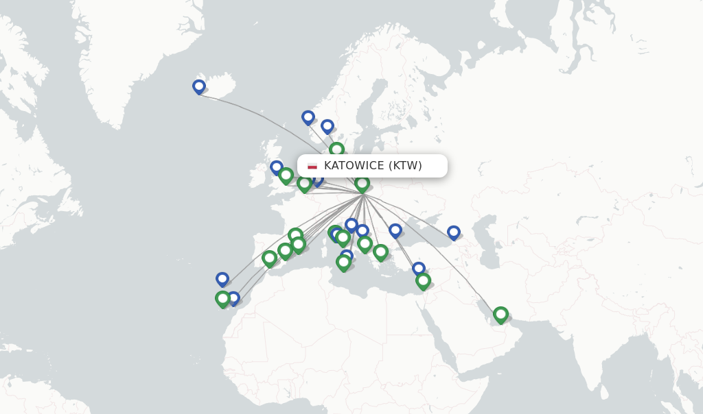 Route map with flights from Katowice with Wizz Air
