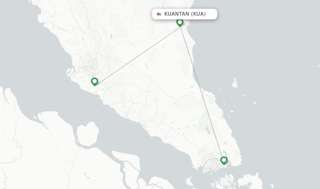 Flights from Kuantan to Penang route map
