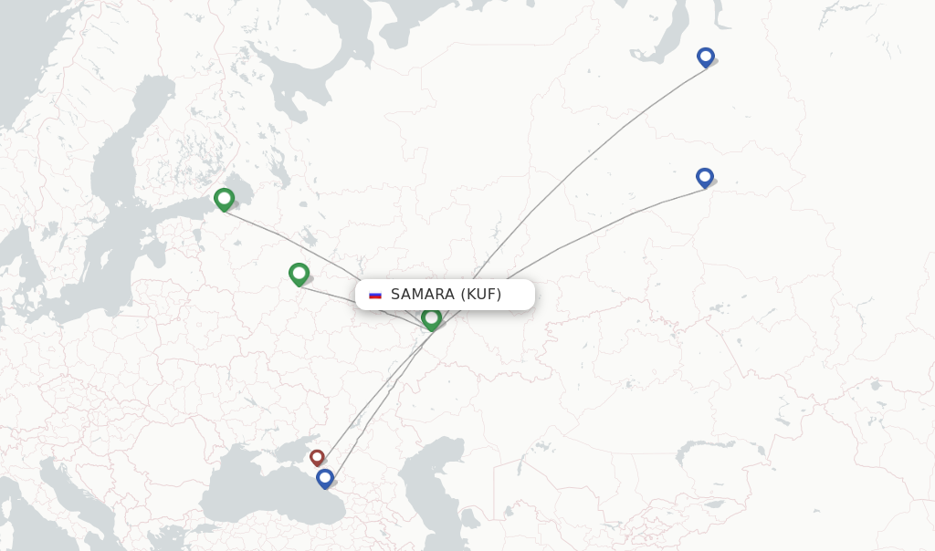 Route map with flights from Samara with Smartavia