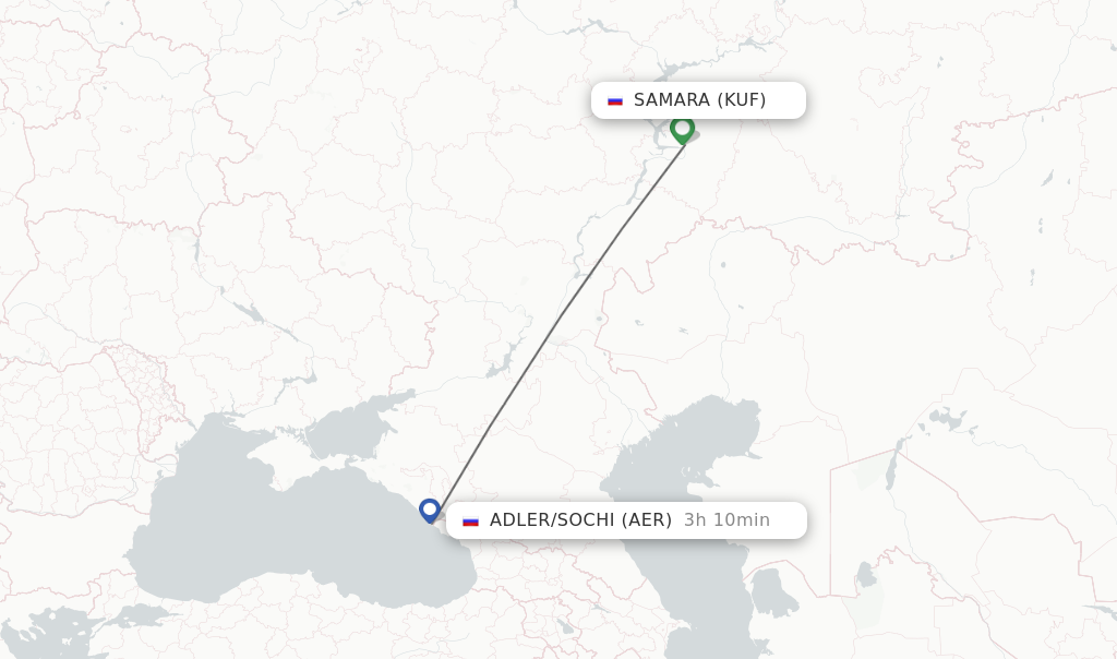 Flights from Samara to Adler/Sochi route map