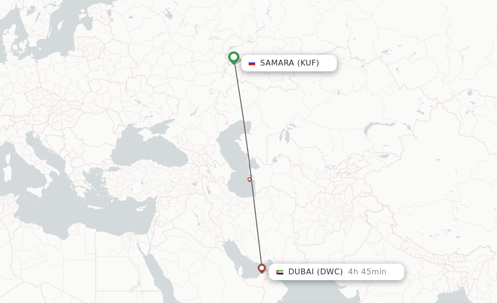 Flights from Samara to Dubai route map