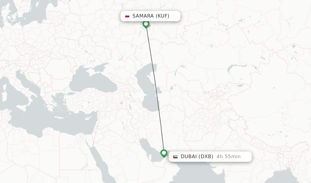 Flights from Samara to Dubai route map