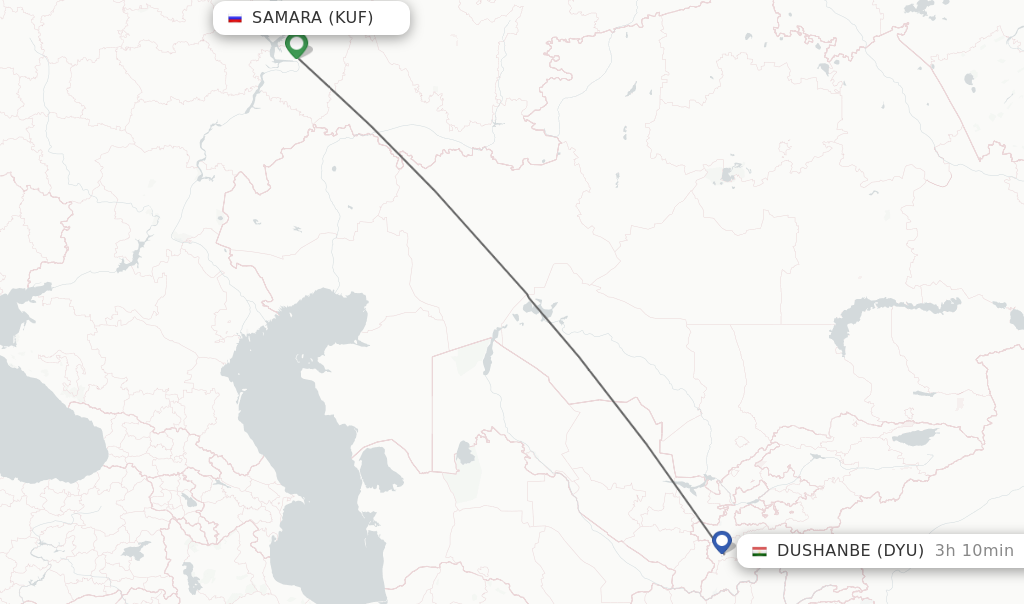 Flights from Samara to Dushanbe route map