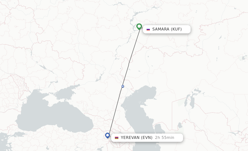 Flights from Samara to Yerevan route map