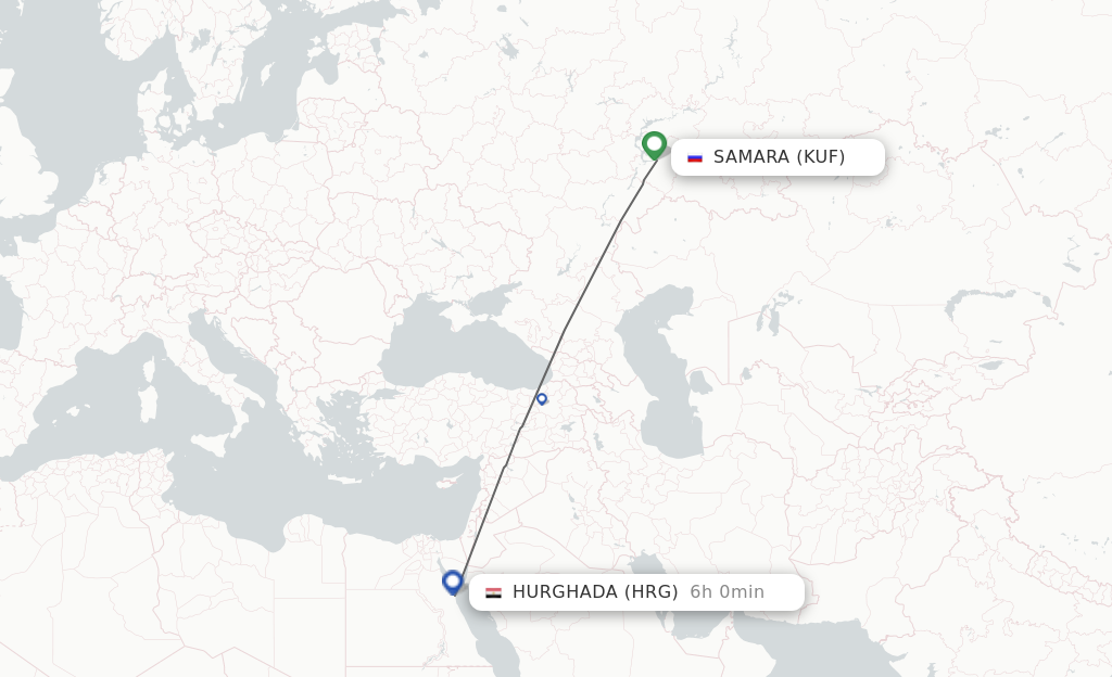Flights from Samara to Hurghada route map