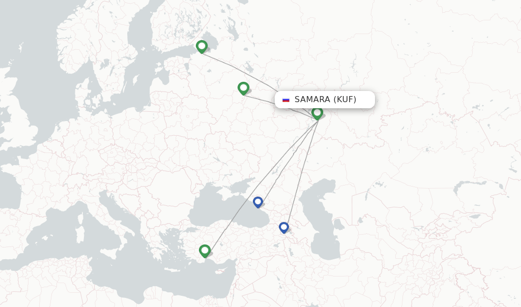 Route map with flights from Samara with Aeroflot