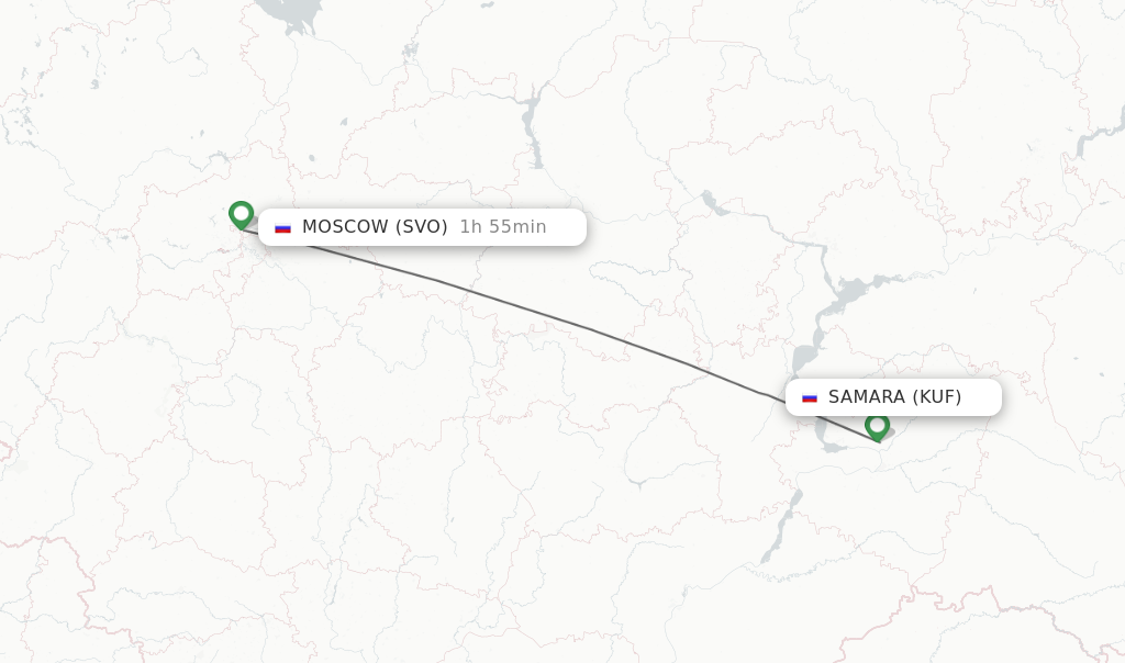 Flights from Samara to Moscow route map