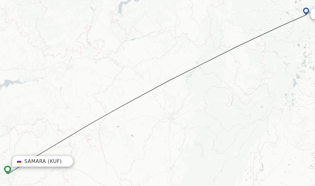 Flights from Samara to Yekaterinburg route map