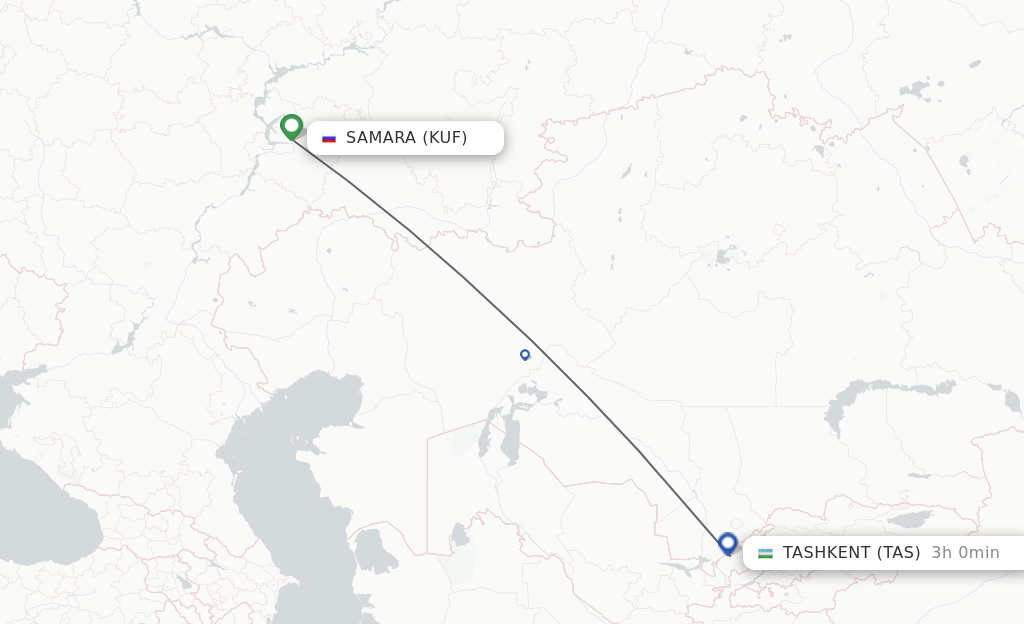 Flights from Samara to Tashkent route map