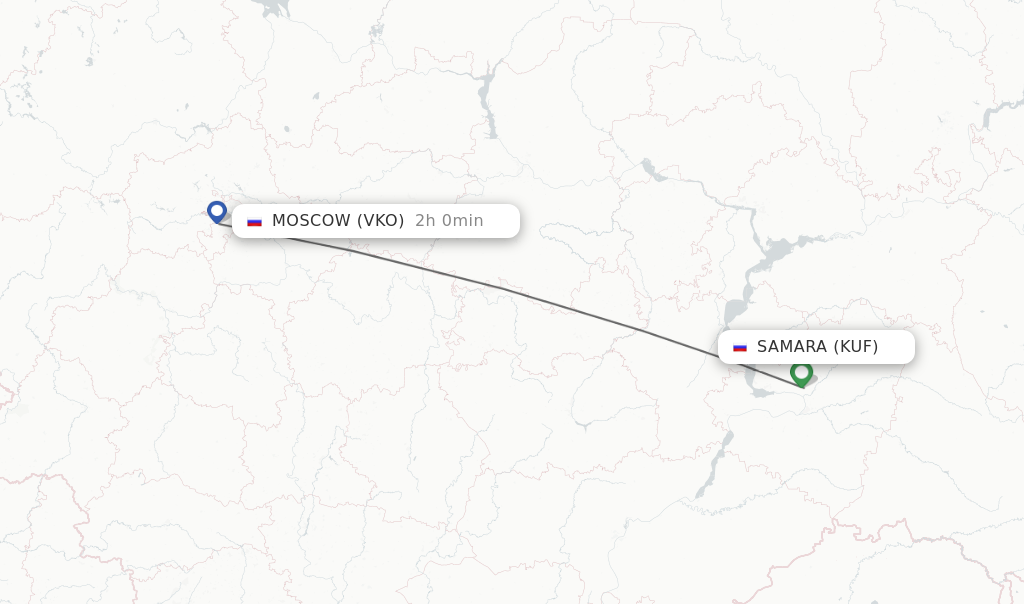 Flights from Samara to Moscow route map