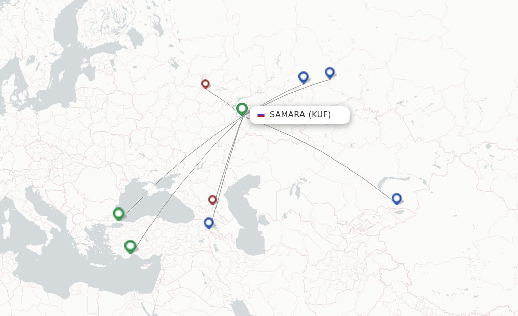 Route map with flights from Samara with Red Wings