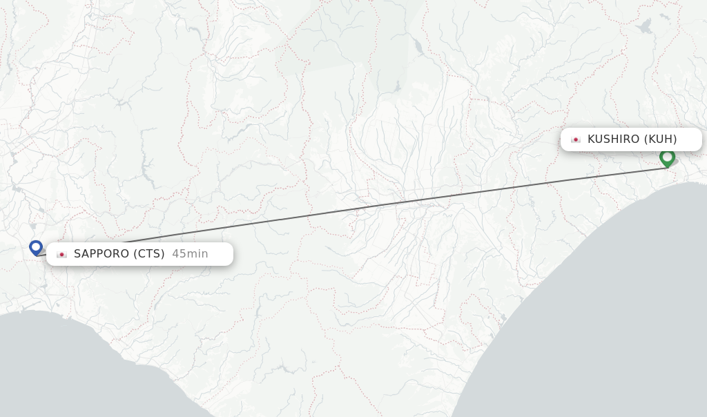 Flights from Kushiro to Sapporo route map