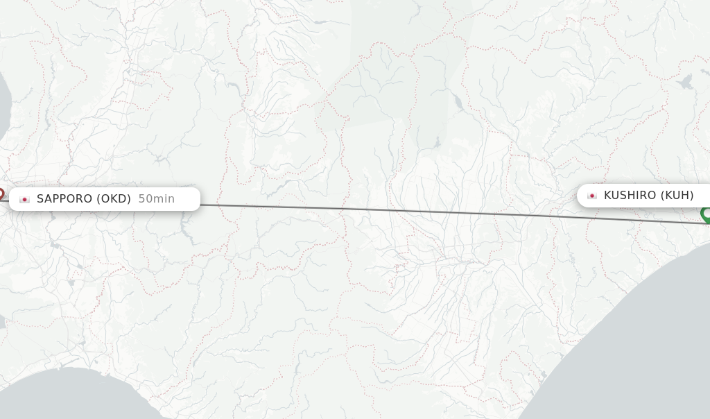 Flights from Kushiro to Sapporo route map
