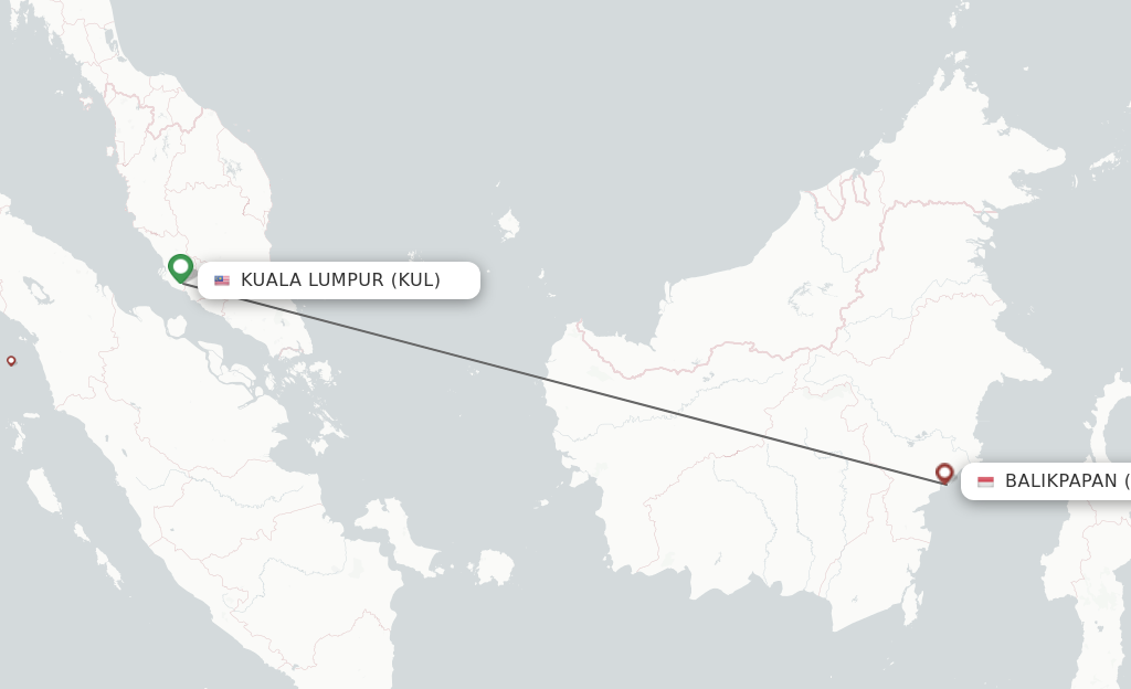 Flights from Kuala Lumpur to Balikpapan route map