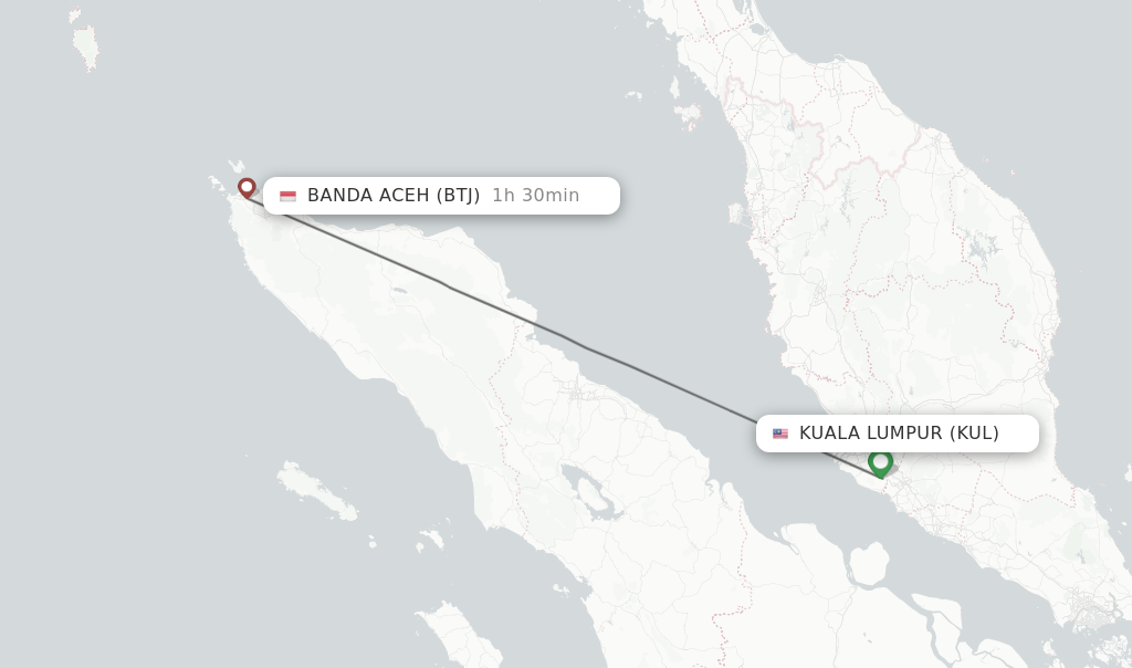 Flights from Kuala Lumpur to Banda Aceh route map