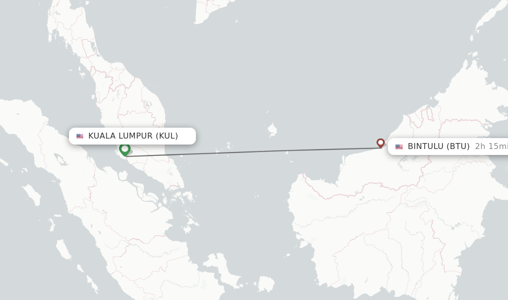 Flights from Kuala Lumpur to Bintulu route map