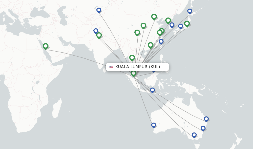 Route map with flights from Kuala Lumpur with AirAsia X