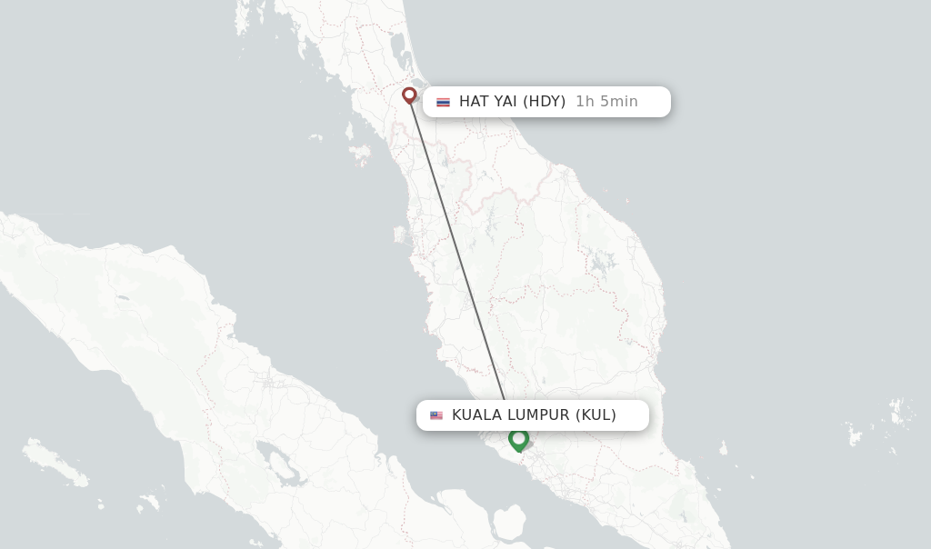 Flights from Kuala Lumpur to Hat Yai route map