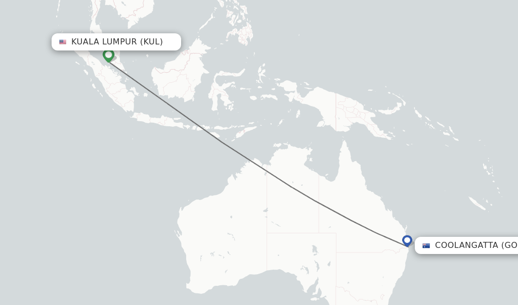 Flights from Kuala Lumpur to Coolangatta (Gold Coast) route map