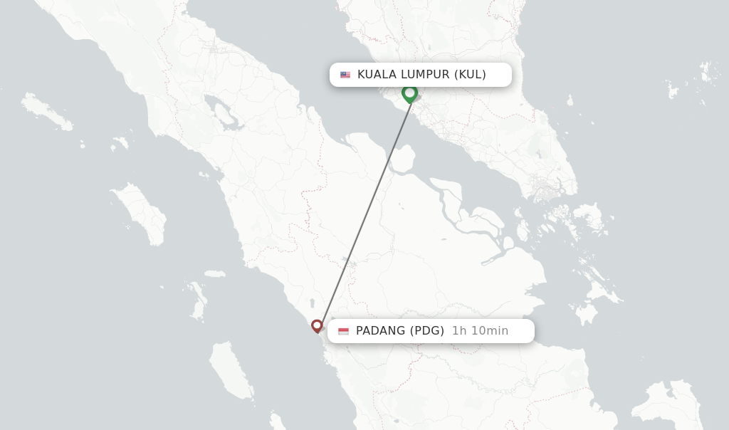 Flights from Kuala Lumpur to Padang route map