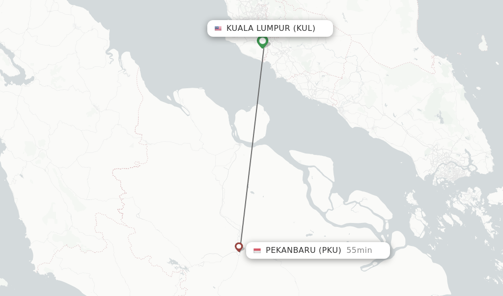 Flights from Kuala Lumpur to Pekanbaru route map