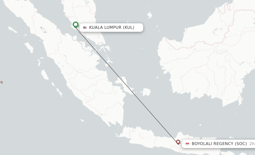 Flights from Kuala Lumpur to Surakarta route map