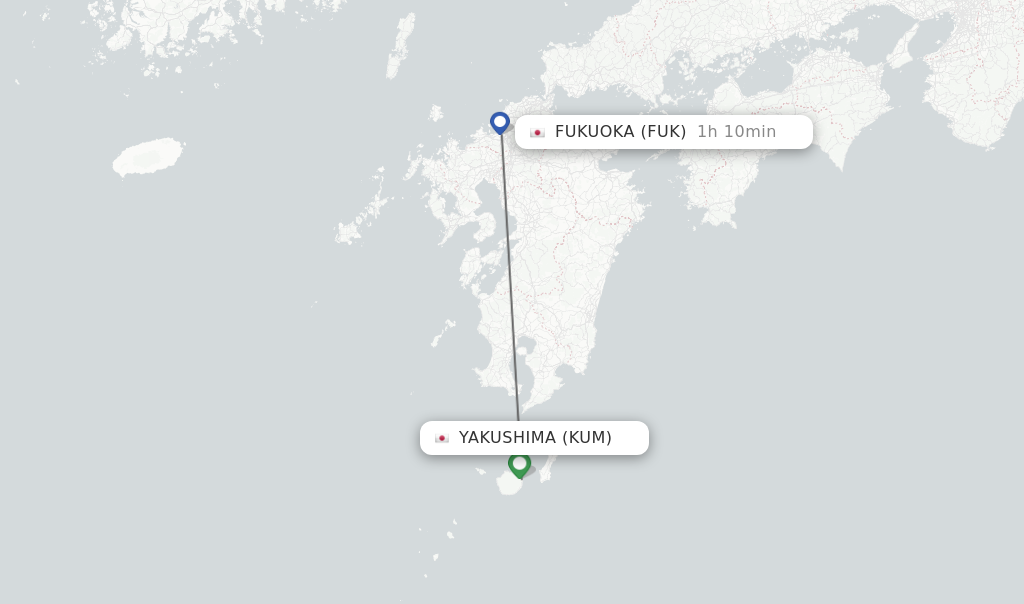 Flights from Yakushima to Fukuoka route map
