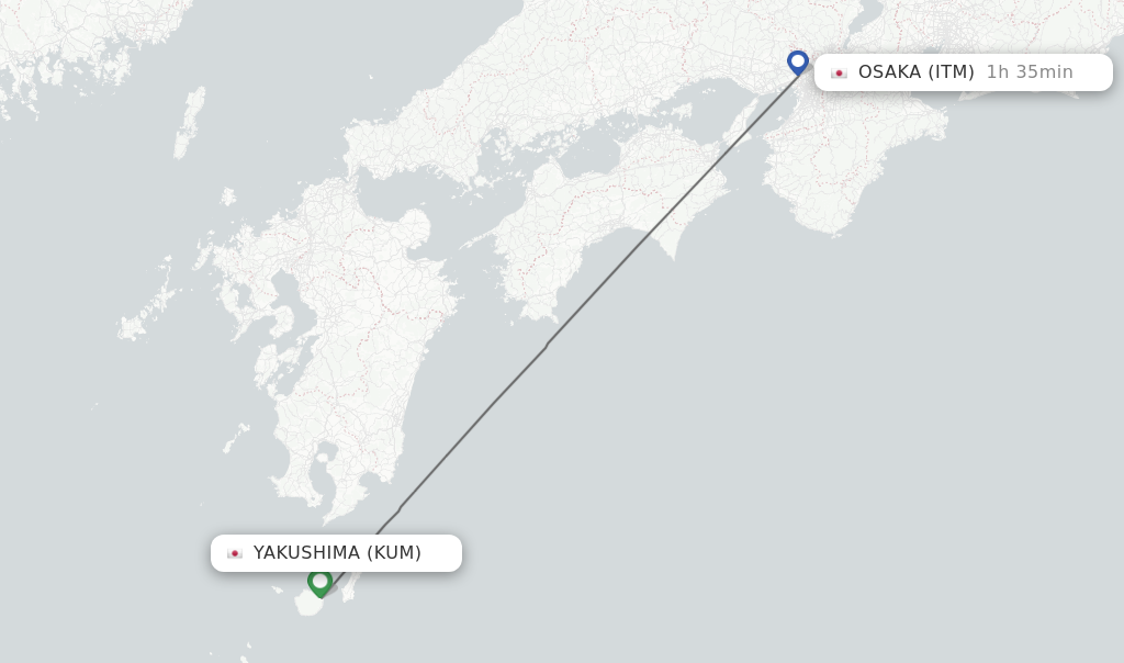 Flights from Yakushima to Osaka route map
