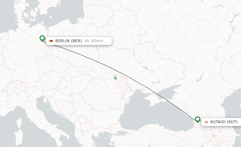 Flights from Kutaisi to Berlin route map