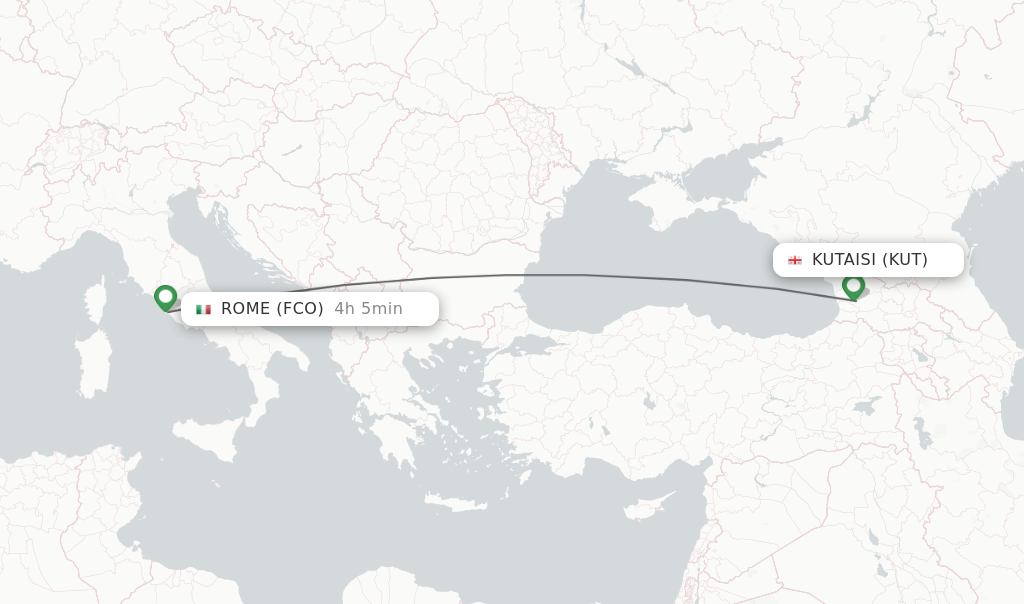 Flights from Kutaisi to Rome route map