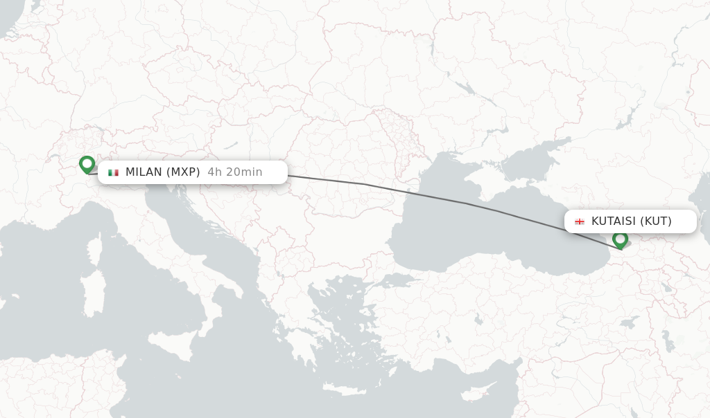 Flights from Kutaisi to Milan route map