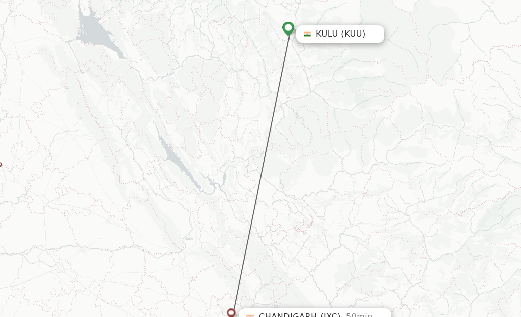 Flights from Kulu to Chandigarh route map