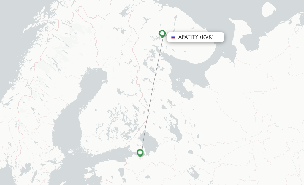Route map with flights from Kirovsk with Aeroflot
