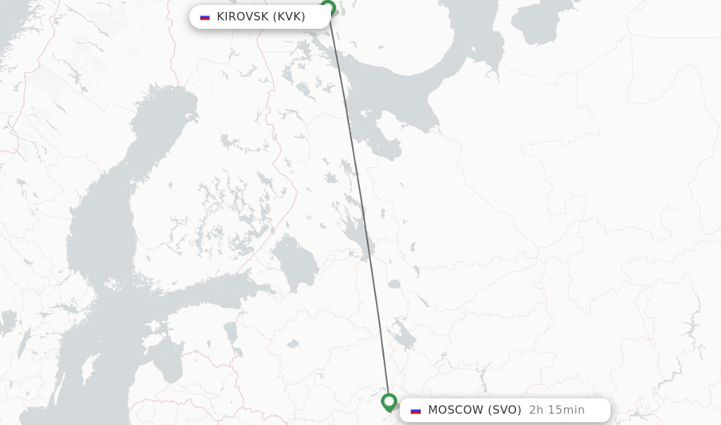 Flights from Kirovsk to Moscow route map