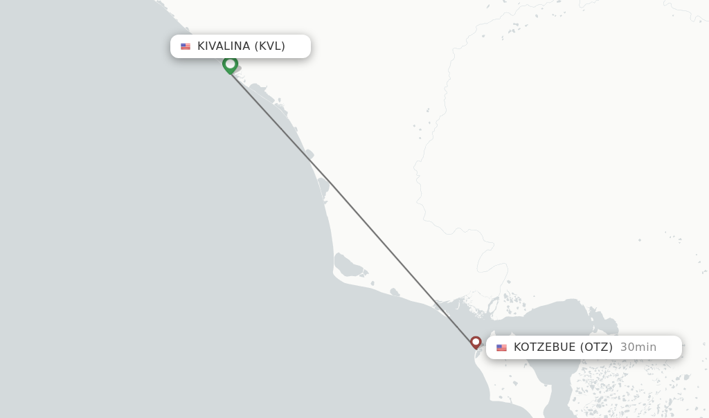 Flights from Kivalina to Kotzebue route map