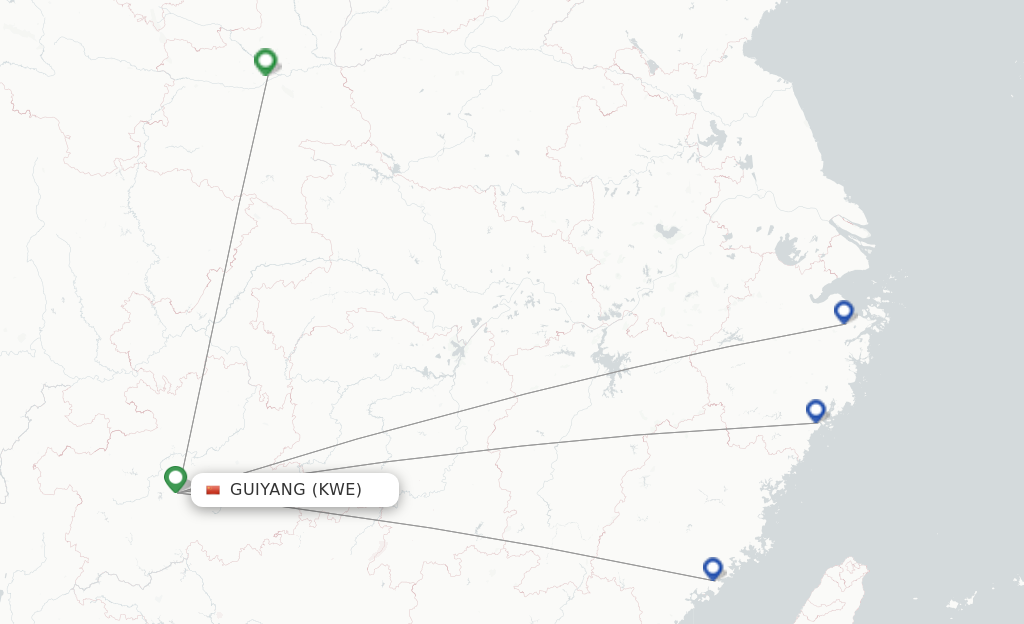 Route map with flights from Guiyang with Air Changan